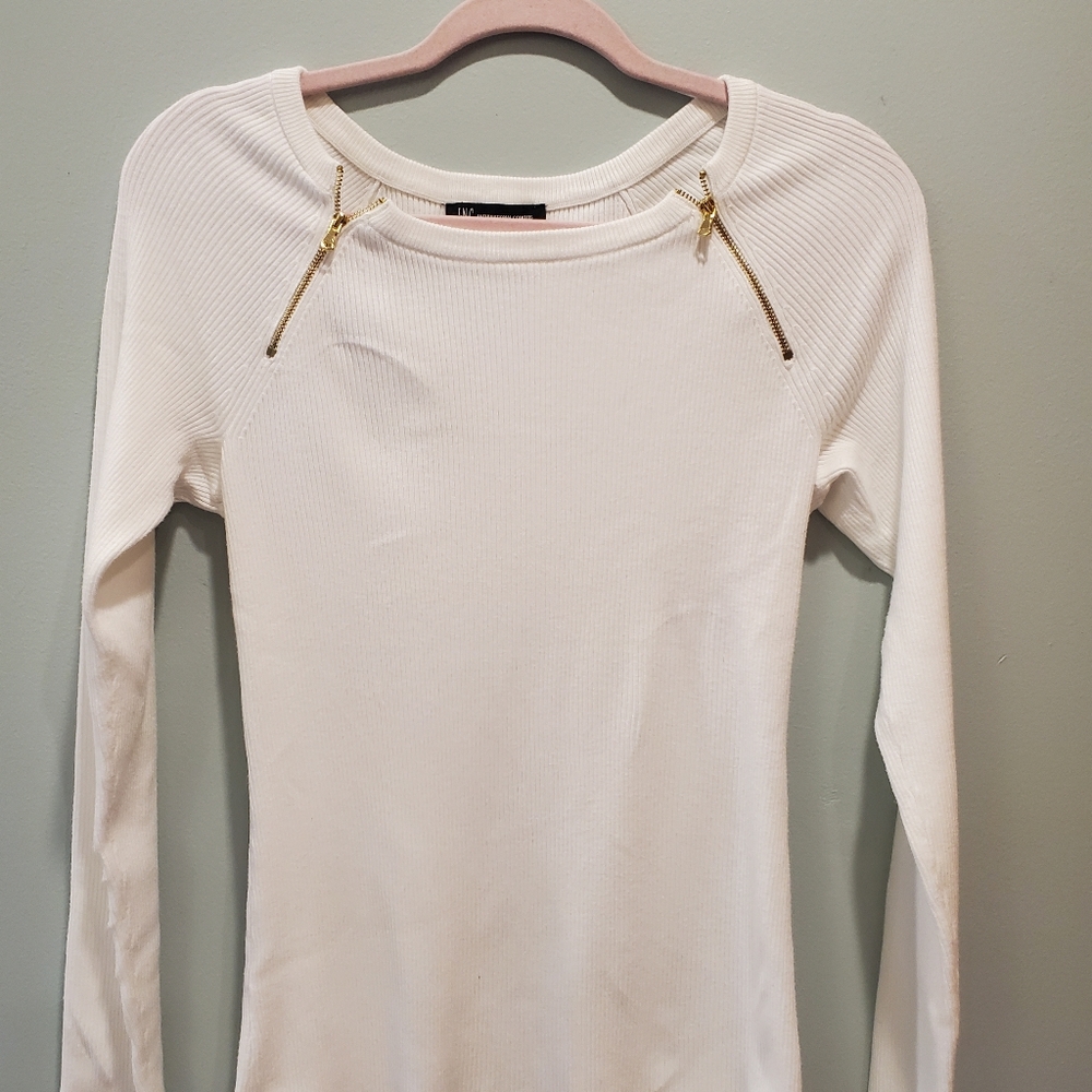 Inc sweater with gold zipper